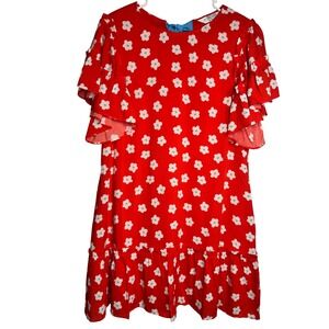 Crosby by Mollie Burch Posey Dress‎ Red Floral Ruffle Sleeve Mini Dress Sz Small